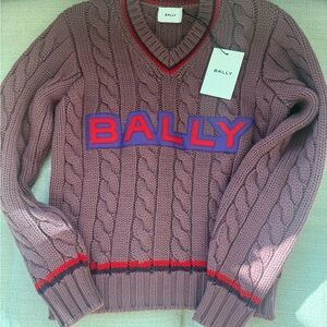 Bally Women's V-Neck Cable Knit Sweater - Mauve and Red